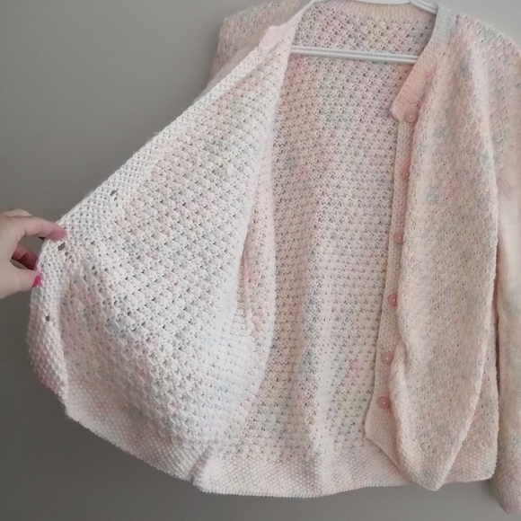 Vintage Hand Knit Pastel Multicolour Button Up Cardigan Size Medium - Picture 5 of 16